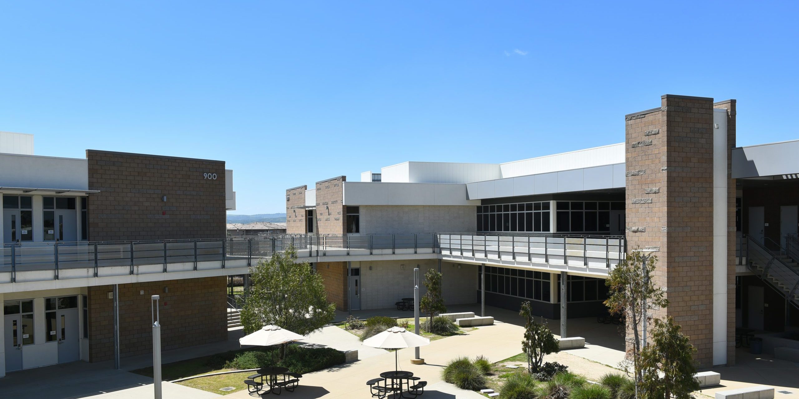 IRIVNE, CALIFORNIA - 2 APR 2023: Classroom buildings on the Campus of Portola High School.